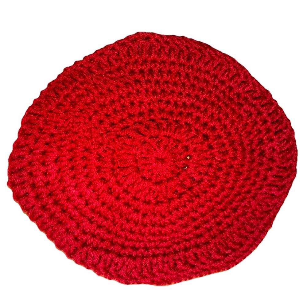 Beret Round‎ Burgundy Crochet Hat Handmade Artist Boho NEW